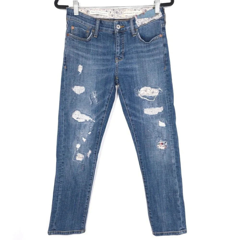 ANTHROPOLOGIE PILCRO Jeans 26 Petite Patchwork Distressed Slim Boyfriend Floral